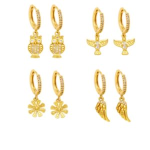 brass cubic zirconia wing vintage huggie earring