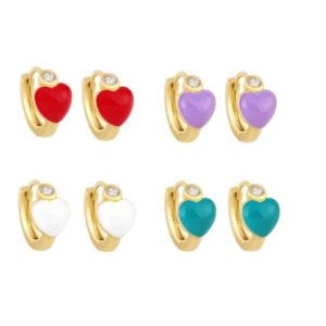 brass enamel heart minimalist huggie earring