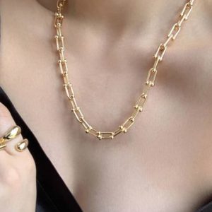 brass hollow geometric vintage chain necklace