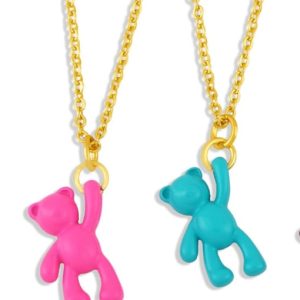brass multi color enamel  cute bear pendant necklace