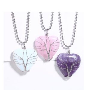 brass natural stone heart vintage necklace