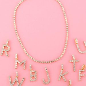 copper cubic zirconia dainty letter  pendant