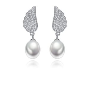 925 sterling silver freshwater pearl  wing trend drop earring
