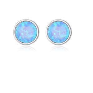925 sterling silver opal multi color round minimalist stud earring