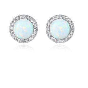 925 sterling silver opal round minimalist stud earring