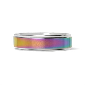 Stainless Steel Rainbow Center Polished Edge Ring / CFR7015