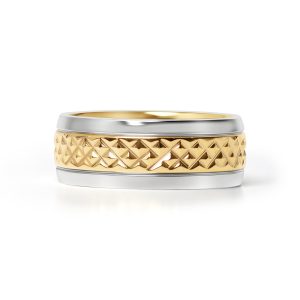 18K Gold PVD Stainless Steel Diamond Pattern Inlay with Polished Trim Ring / CFR9001
