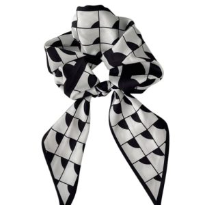 vintage satin black and white geometric pattern streamers hair barrette/multi-color optional