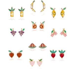 brass cubic zirconia multi color friut cute stud earring