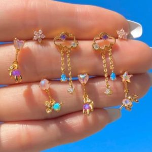 brass cubic zirconia multi color irregular cute stud earring