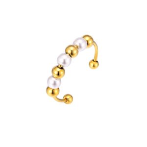 stainless steel imitation pearl irregular hip hop band ring
