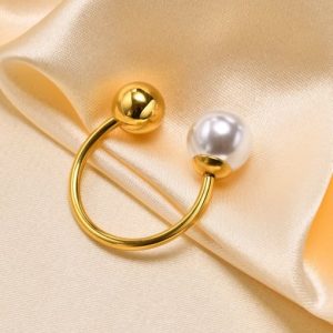 stainless steel imitation pearl irregular minimalist band ring