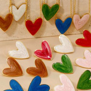 stainless steel dainty heart ceramic earring and necklace set