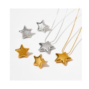 stainless steel trend pentagram  earring and necklace set