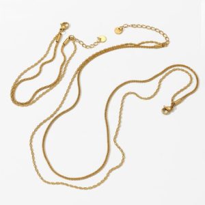 stainless steel vintage irregular bead bracelet and necklace set