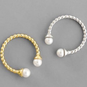 925 sterling silver   imitation pearl round minimalist free size band ring