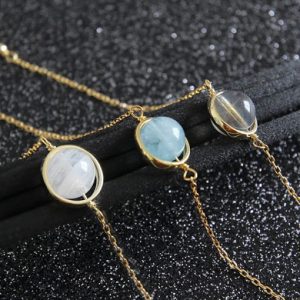 s925 pure silver moonstone sea blue jewel thin bracelet