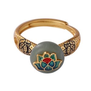925 sterling silver enamel jade flower vintage band ring