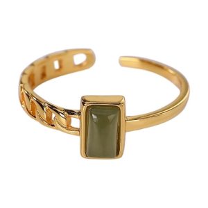 925 sterling silver jade geometric vintage band ring