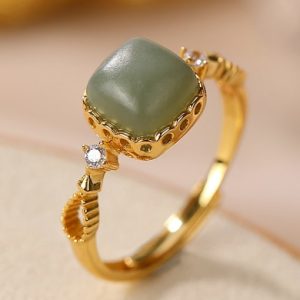 925 sterling silver jade geometric vintage band ring