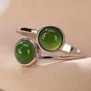 925 sterling silver jade irregular vintage band ring