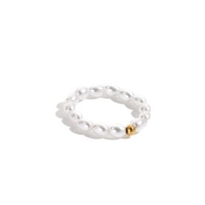 stainless steel imitation pearl round dainty bead ring