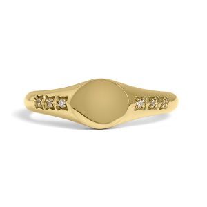 18K Gold PVD Stainless Steel Blank Engravable CZ Round Signet Ring / ESR0003