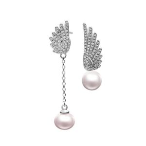 angle wings zircon freshwater pearl stud threader earring