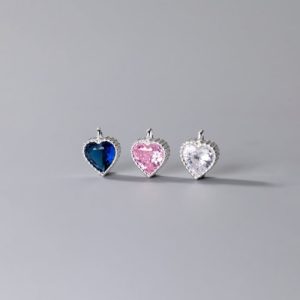 925 silver inlaid colored zirconium heart peach charm