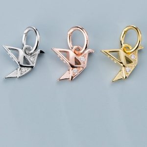925 sterling silver with  cubic zirconia  personality paper crane  pendants
