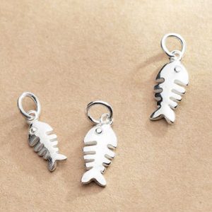925 sterling silver with silver plated cute fishbone charms