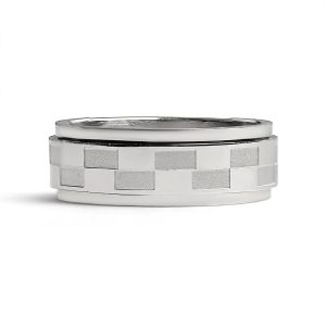 Stainless Steel Two Toned Checkered Spinner Ring / FNS003