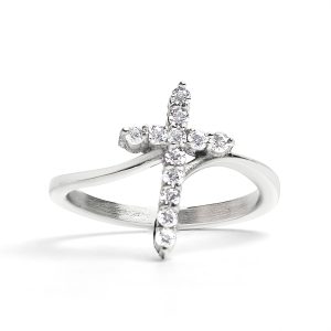 Stainless Steel CZ Cross Ring / FSR0002