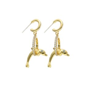 brass cubic zirconia dolphin hip hop drop earring