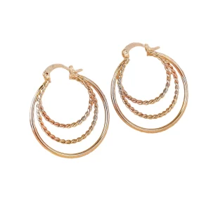 18K Braided Style Triple Loop Earrings Multi-layered Oversized Round Hoop Ear Accessories Electroplated Gold Silver Rose Gold