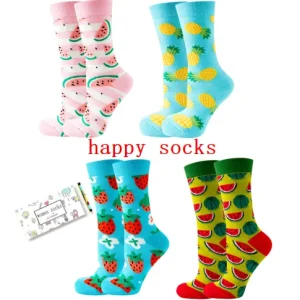 Custom Cotton Fun Calf Crew Colorful Casual Socks Animals Fruit Watermelon Strawberry Funky Fashion Cute Sock for Womens