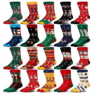 Premium Cotton Trendy Modern Innovation Santa Claus Pattern Socks Men's Reindeer Christmas Socks with Snowman & Tree Pattern