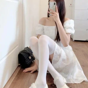 Jingwen OEM Calcetines Knee High White Kids of Girl Socks