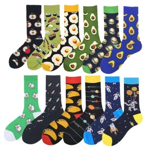 Wholesale Craz Fruit Food Colored Polka Dot Fstripes Socks Funny Casual Cotton Socks for Mens