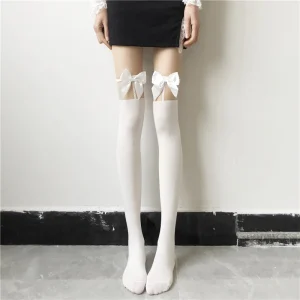 Summer Thin Socks Lolita Bow Ruffle Trim Knee High Cotton Socks Novelty Japan Kawaii School Girl Socks