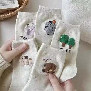 Wholesale Custom Cute Fancy Tree Dog Animal Pattern Design Tube Cotton Socks Winter Thick Warm Cozy Crew Socks
