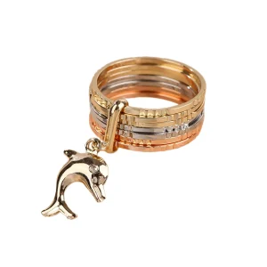 18K Tricolor Ring with Dolphin Pendant Seven Circles and Animal Element Electroplated Rose Gold Gold Silver Rhodium Plated