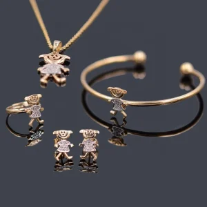 Zirconia Kids Costume Jewelry Set Little Girl Design Two Tone Jewelry Sets