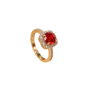 18K Gold-Plated Ruby Ring Red Diamond Ring Sparkling Square Gemstone Ring for Date Daily and Holiday Wear