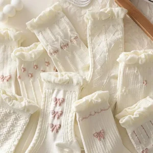 Fashion Summer Lace Thin Mesh Cotton Socks Fashionable Crew Women's White Socks for School