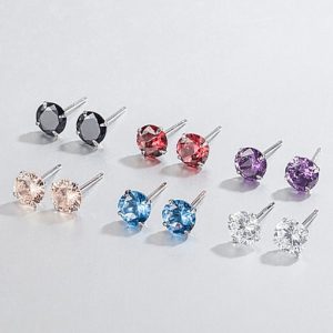 925 sterling silver cubic zirconia round minimalist stud earring