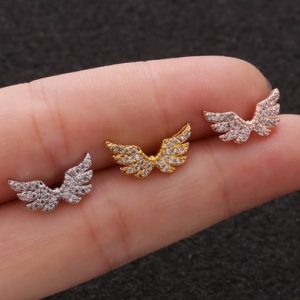 brass cubic zirconia wing cute stud earring