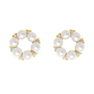 brass imitation pearl flower minimalist stud earring