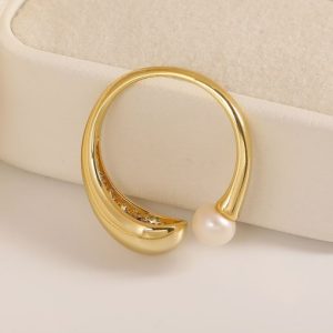 brass imitation pearl geometric minimalist band ring