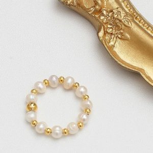 copper alloy freshwater pearl geometric dainty fashion ring
